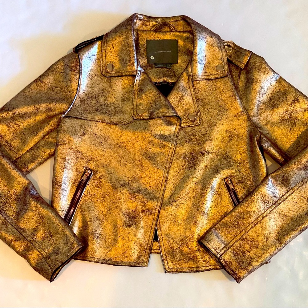 Anthropologie Woman’s Rose Gold Moto Jacket Open Front Size Small - Picture 3 of 12